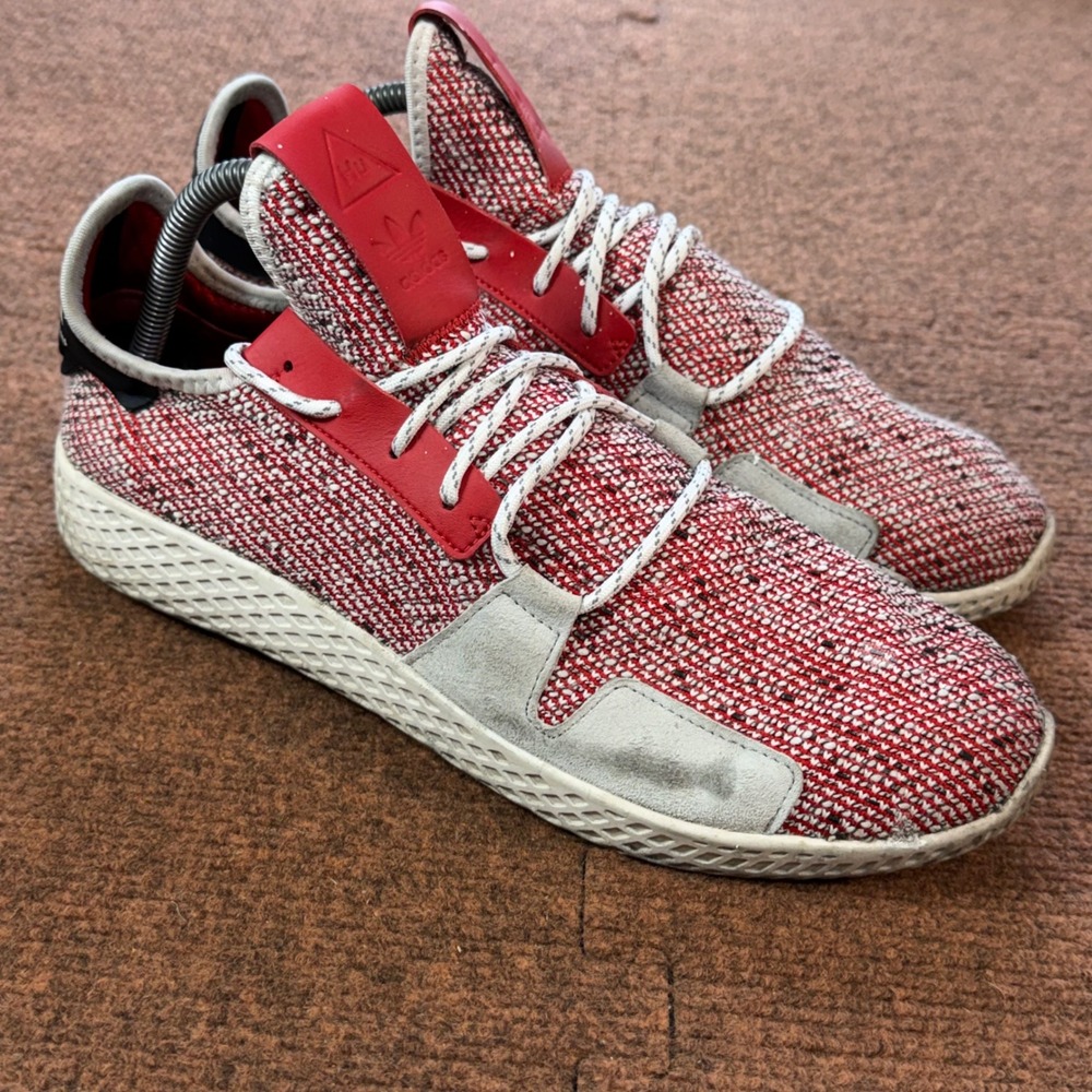 Adidas Pharrell Williams Tennis Hu Red White Knit Mens Sneakers BB9542‎ Size 9.5